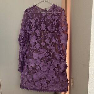 Bronx & Banco Purple 3D Embroidered Floral Lace Dress